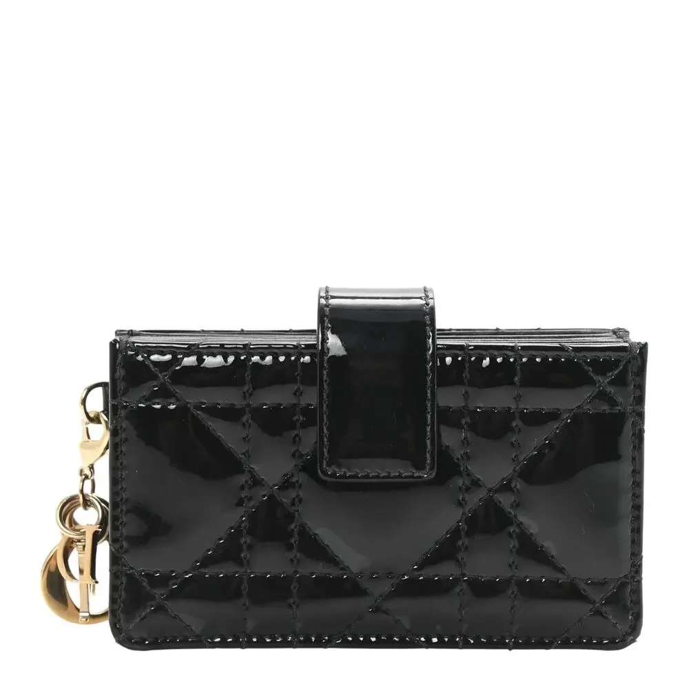 Dior Lady Dior 5 Gusset Card Holder Black Patent Cannage Compact Wallet